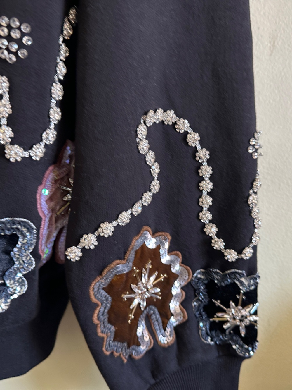Anthropologie Black Embellished Floral Appliqué Sweatshirt - Picture 4 of 6